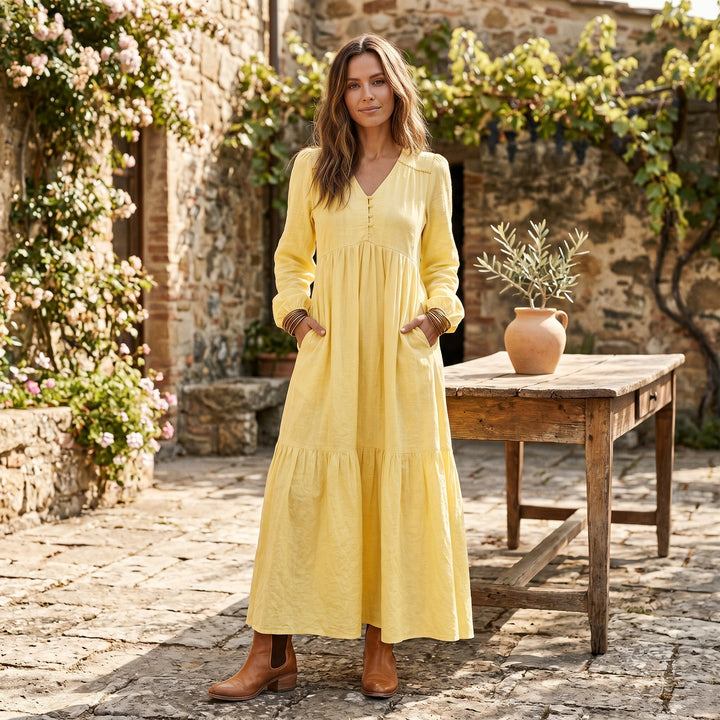 Thea | Retro Long Sleeve Maxi Dress