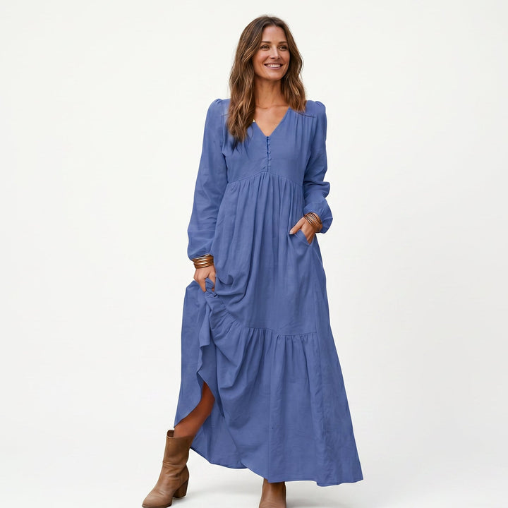 Thea | Retro Long Sleeve Maxi Dress