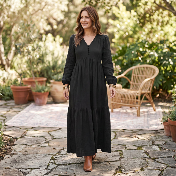 Thea | Retro Long Sleeve Maxi Dress