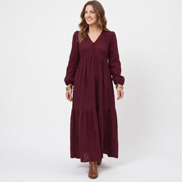 Thea | Retro Long Sleeve Maxi Dress