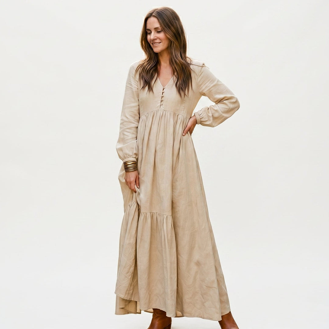 Thea | Retro Long Sleeve Maxi Dress
