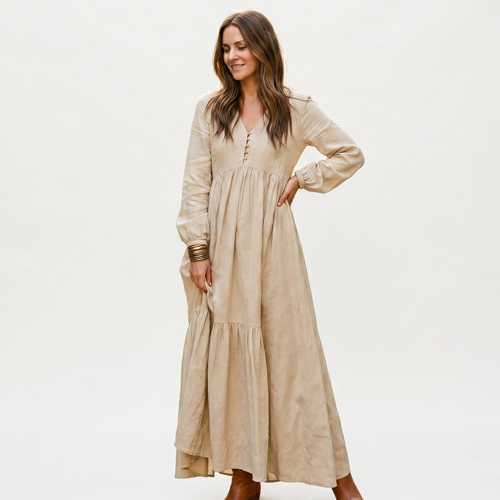 Thea | Retro Long Sleeve Maxi Dress