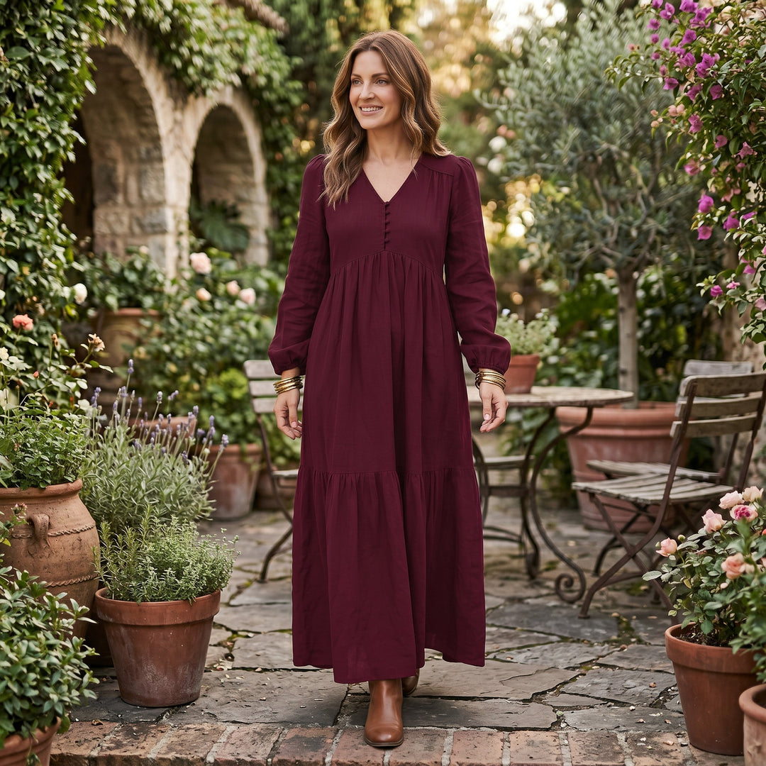 Thea | Retro Long Sleeve Maxi Dress