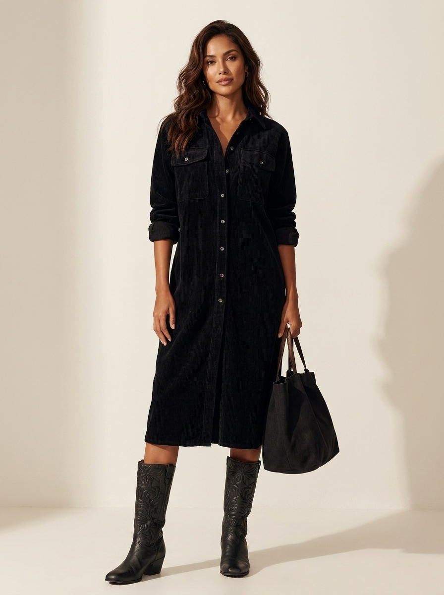Aurelia | Corduroy Shirt Midi Dress