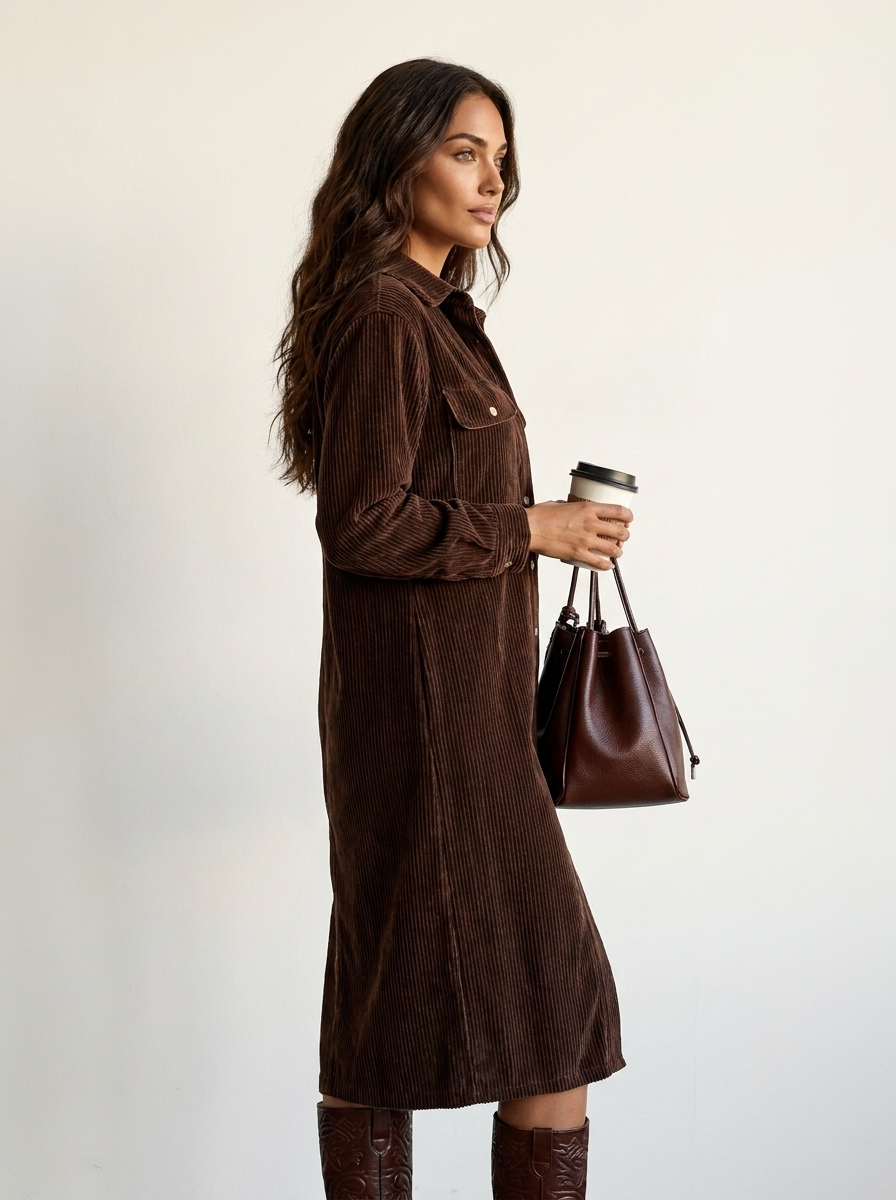 Aurelia | Corduroy Shirt Midi Dress