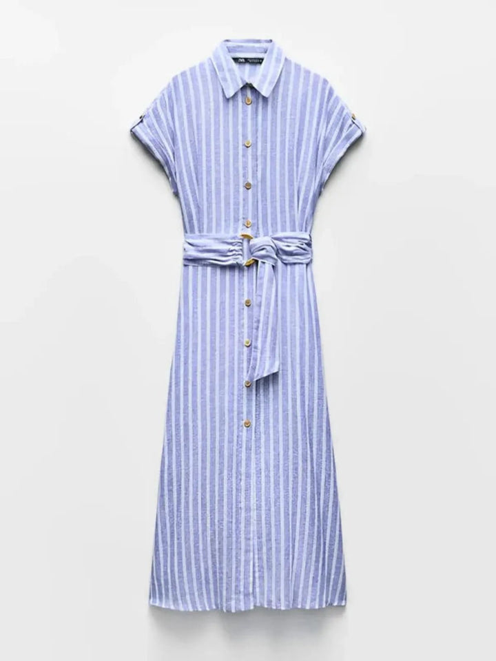 Willa | Striped Linen-Blend Belted Maxi Dress