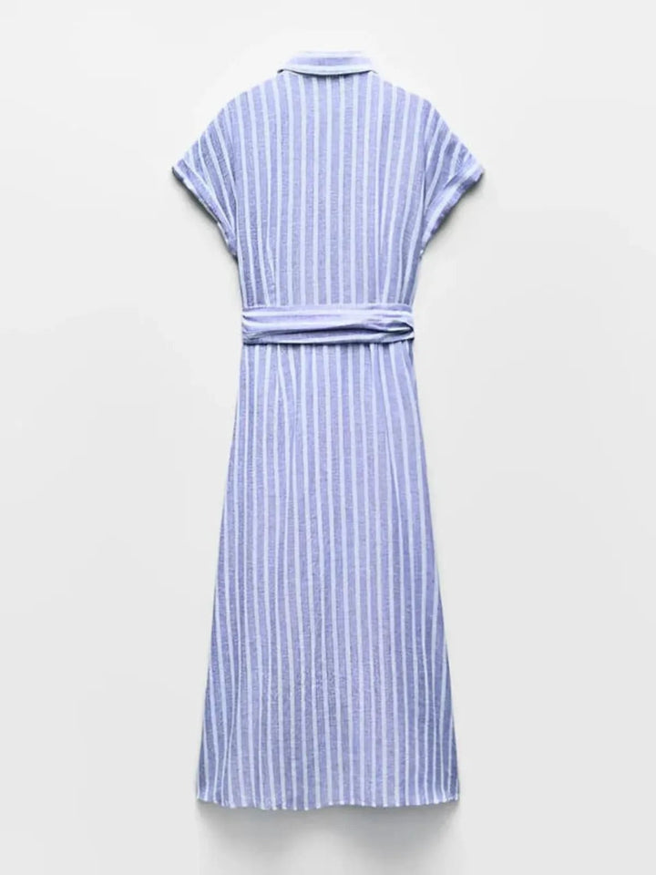 Willa | Striped Linen-Blend Belted Maxi Dress