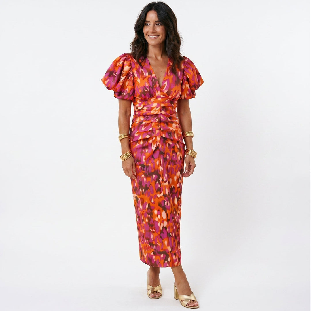 Talia | Puff Sleeve Midi Dress