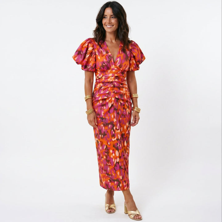 Talia | Puff Sleeve Midi Dress