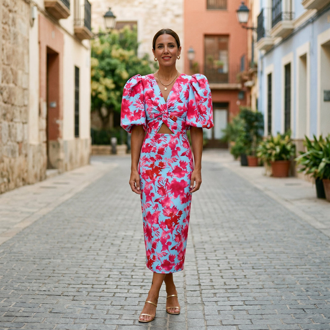 Talia | Puff Sleeve Midi Dress