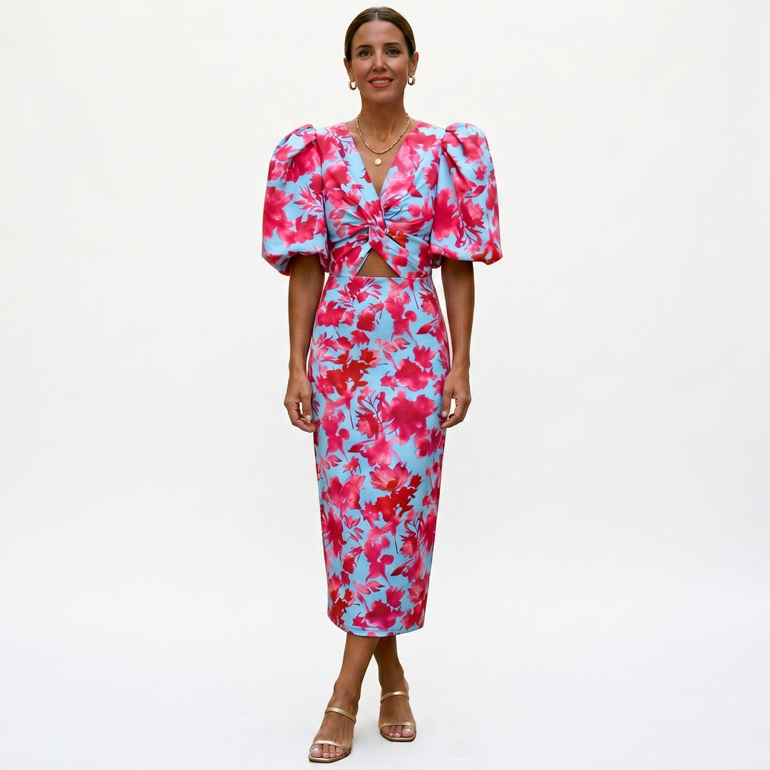 Talia | Puff Sleeve Midi Dress
