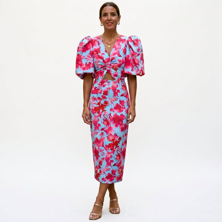 Talia | Puff Sleeve Midi Dress