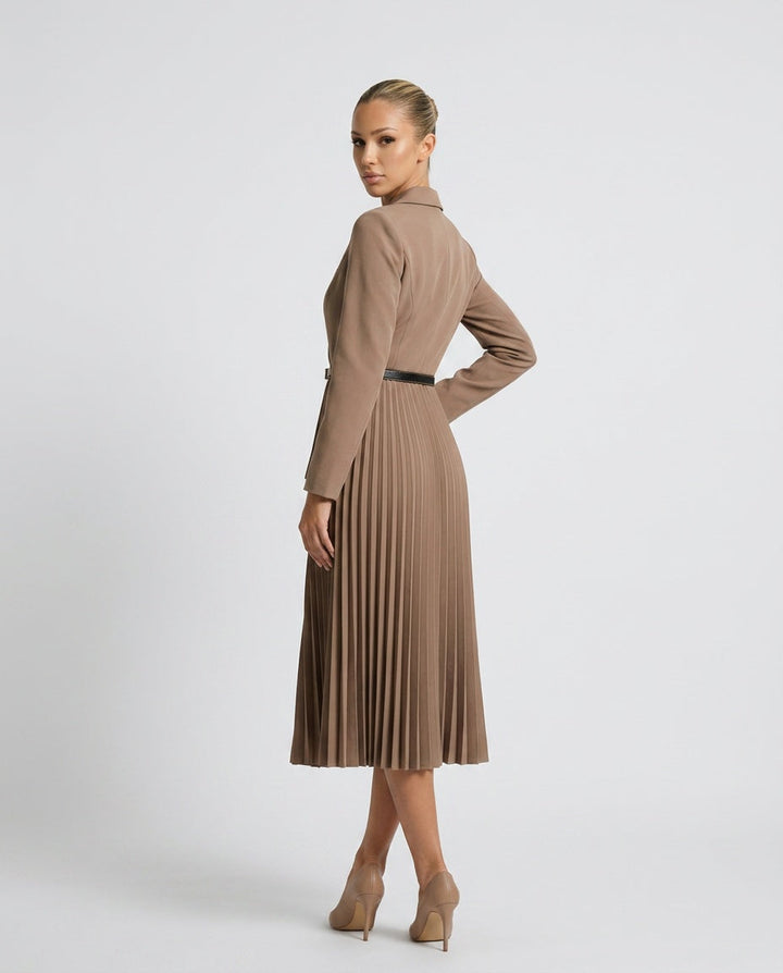 Cleona | Pleated Skirt Blazer-Style Midi Dress