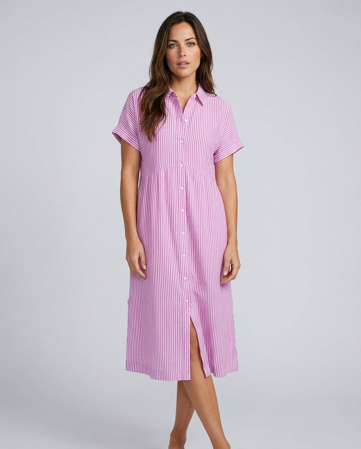 Marlowe | Striped Button-Front Midi Shirt Dress