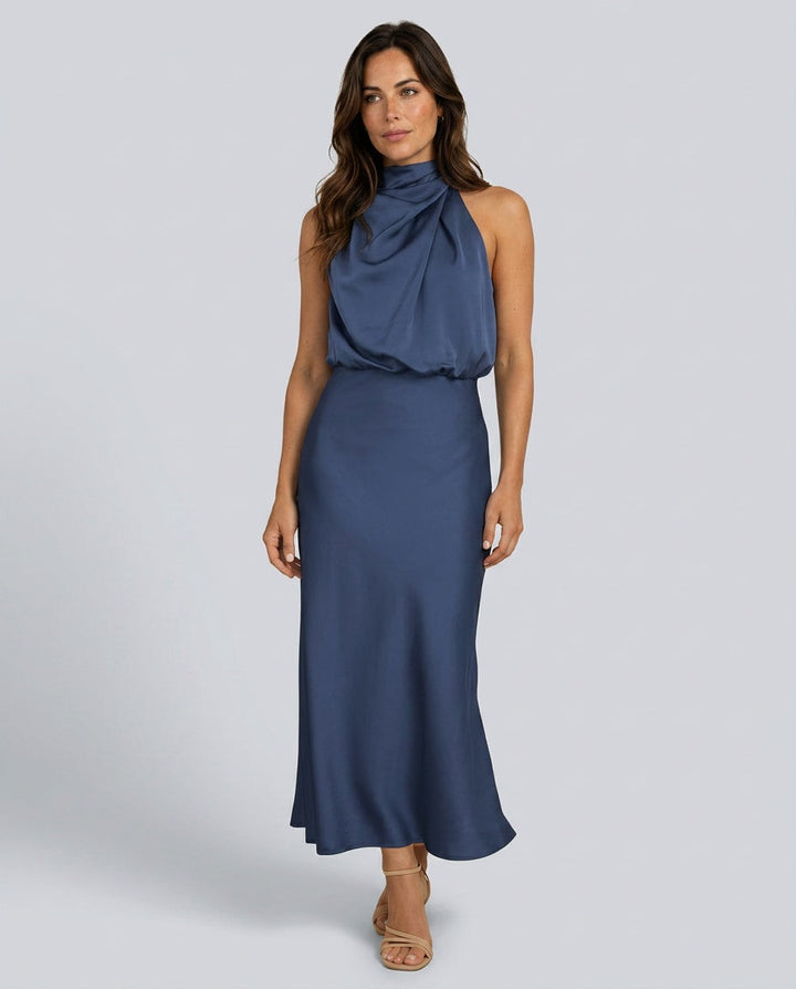 Seraphina | Satin-Look Halter Midi Dress