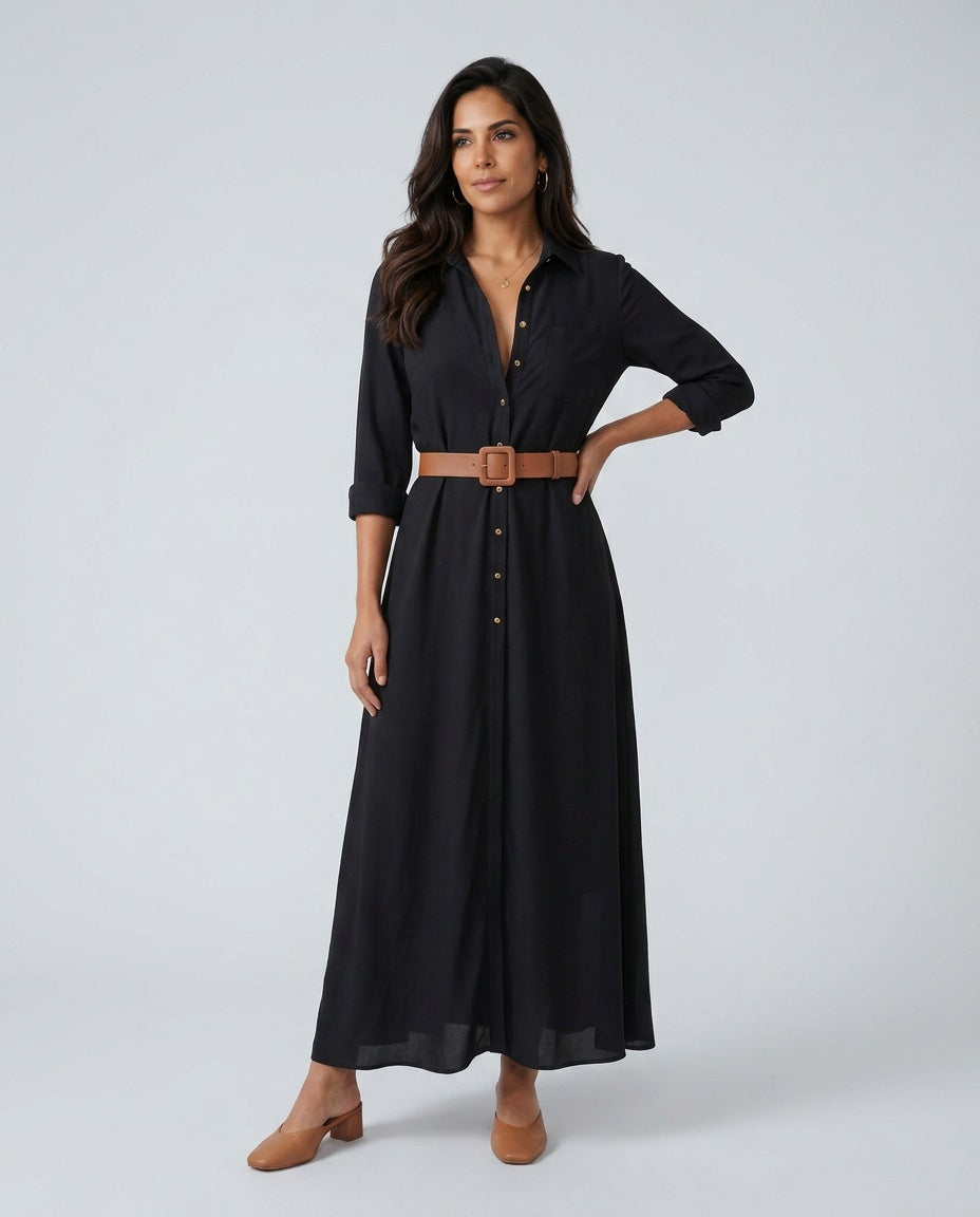 Vera | Button Front V-Neck Maxi Dress
