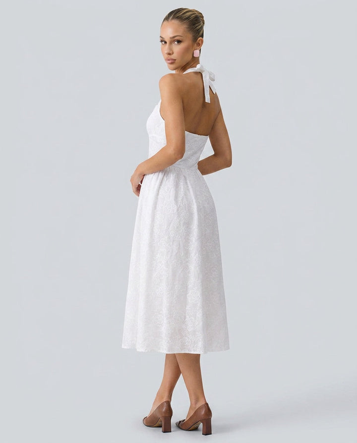 Kira | Embroidered Halter Midi Dress