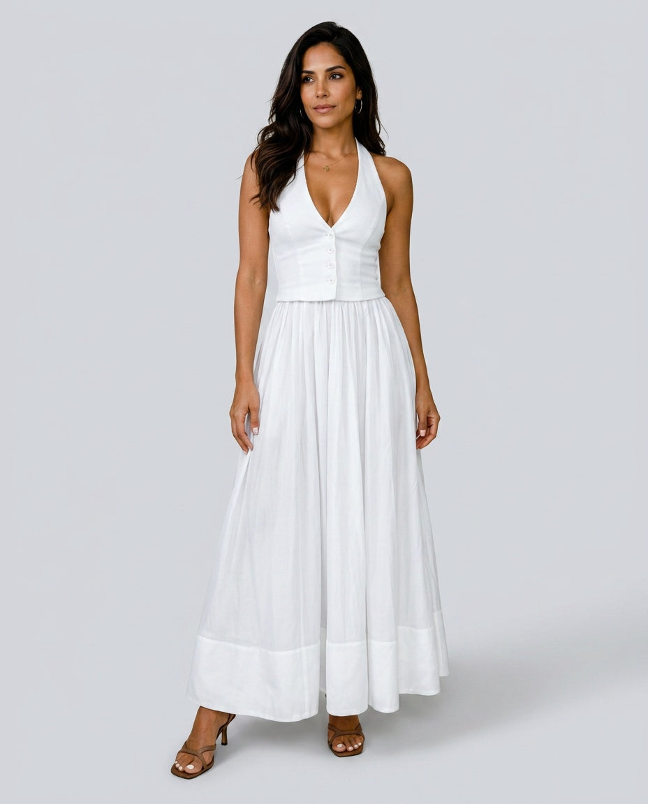 Clarène | White Sleeveless Summer Maxi Dress