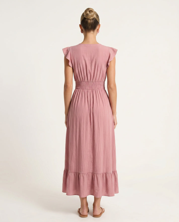 Mirtha | Low Back Ruffle Detail Midi Dress