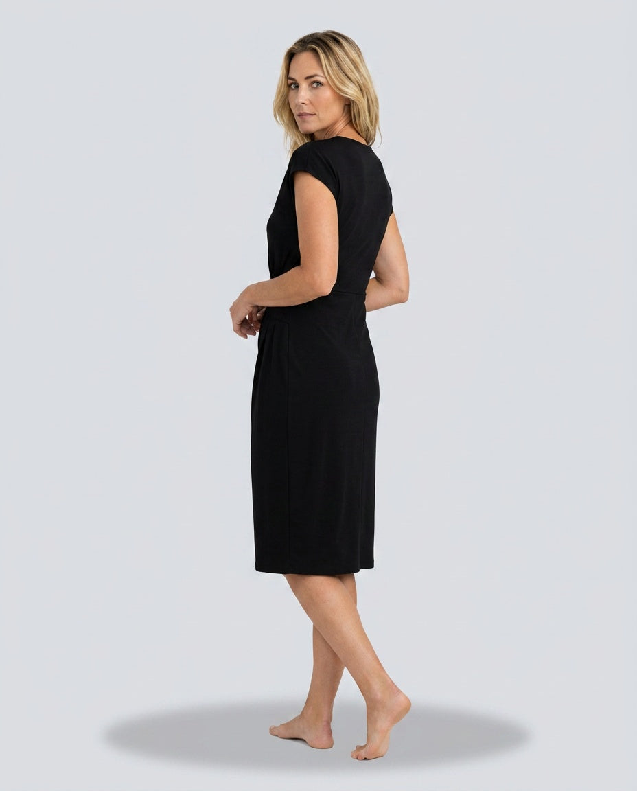 Valentina | Ruched Waist Round Neck Midi Dress