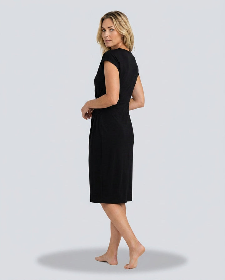 Valentina | Ruched Waist Round Neck Midi Dress