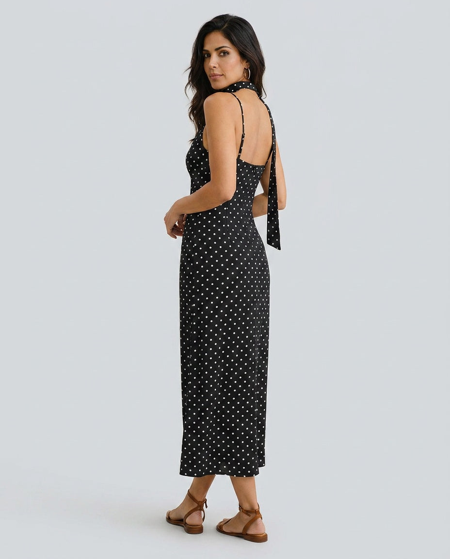 Vera | Polka Dot Cowl Neck Slip Maxi Dress