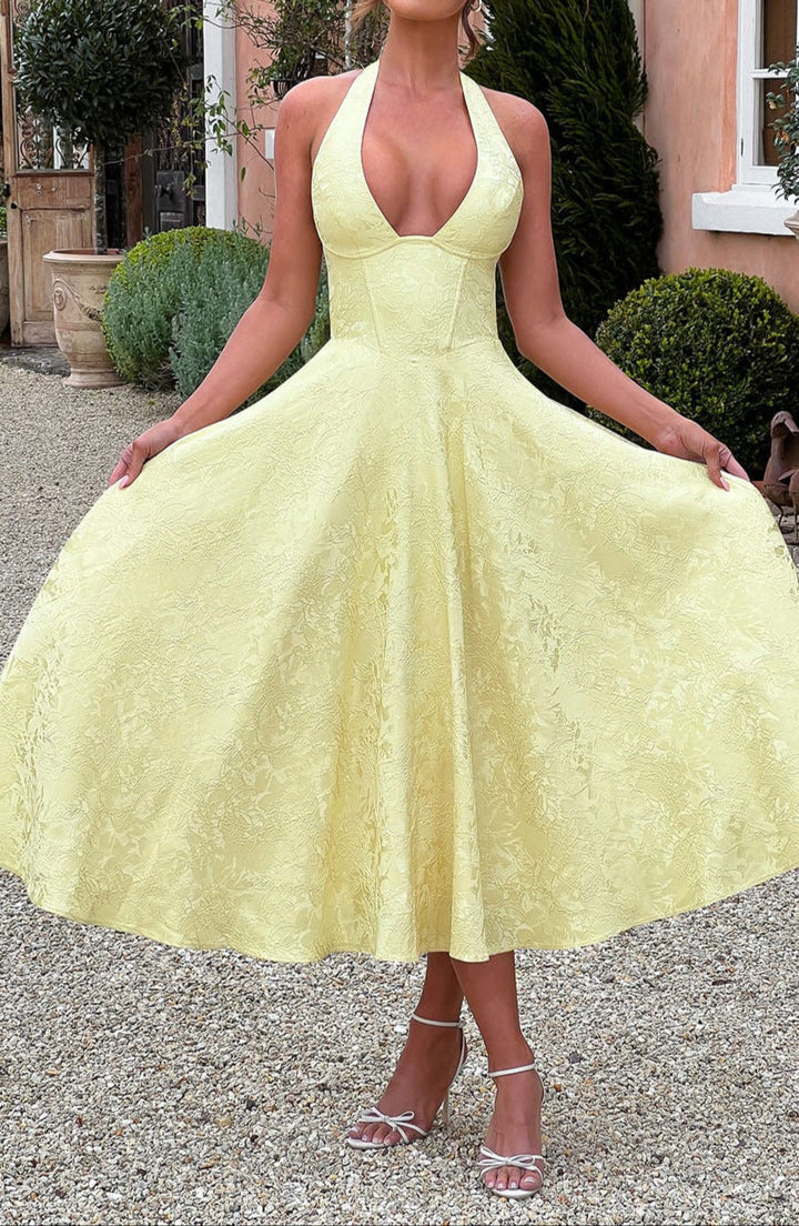 Nina | Yellow Wedding Guest Midi Dress