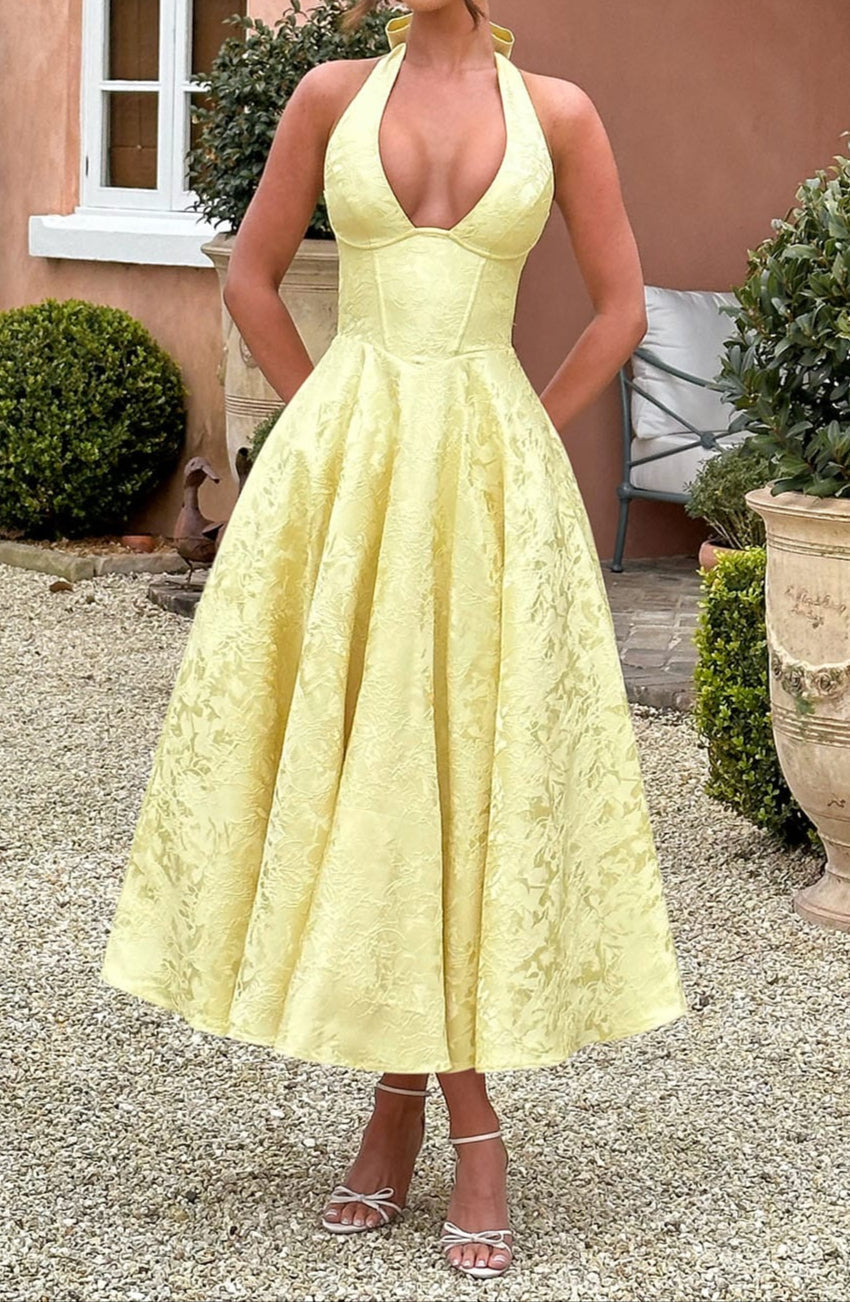 Nina | Yellow Wedding Guest Midi Dress