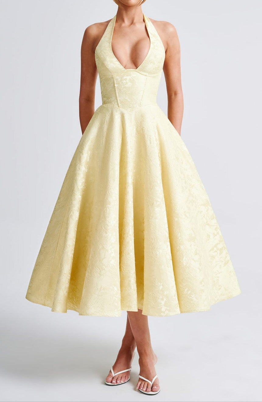 Nina | Yellow Wedding Guest Midi Dress