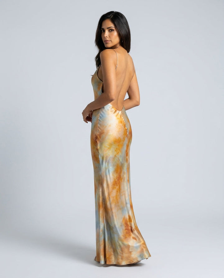 Reva | Backless Spaghetti Strap Satin Maxi Dress