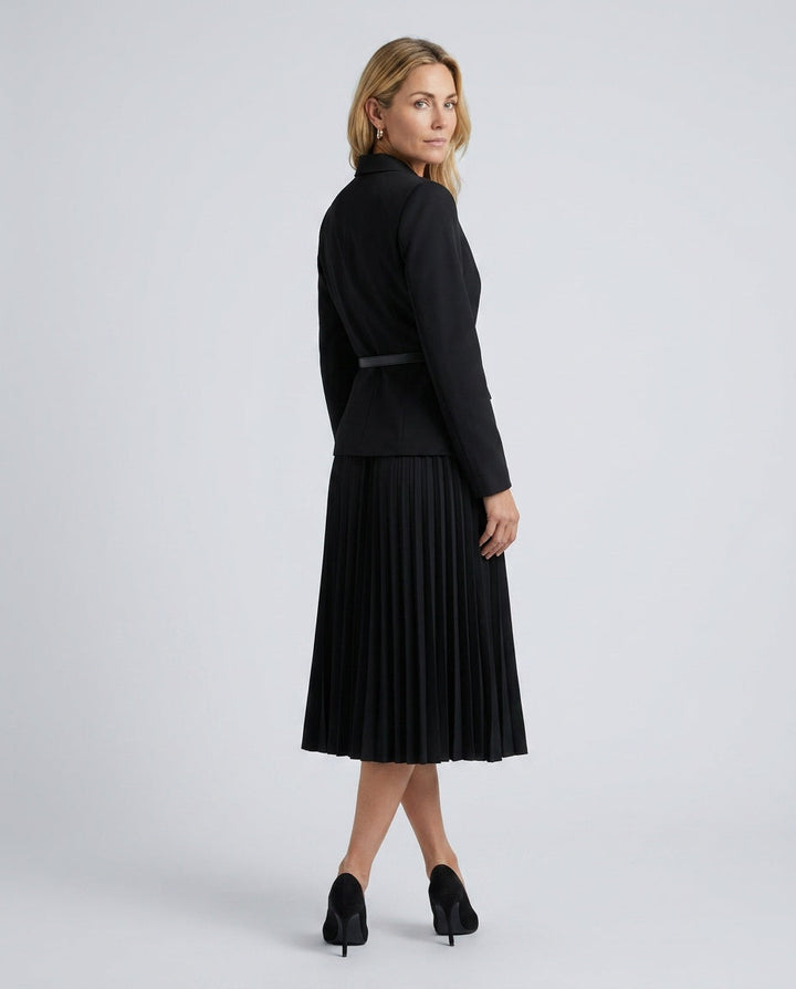 Cleona | Pleated Skirt Blazer-Style Midi Dress