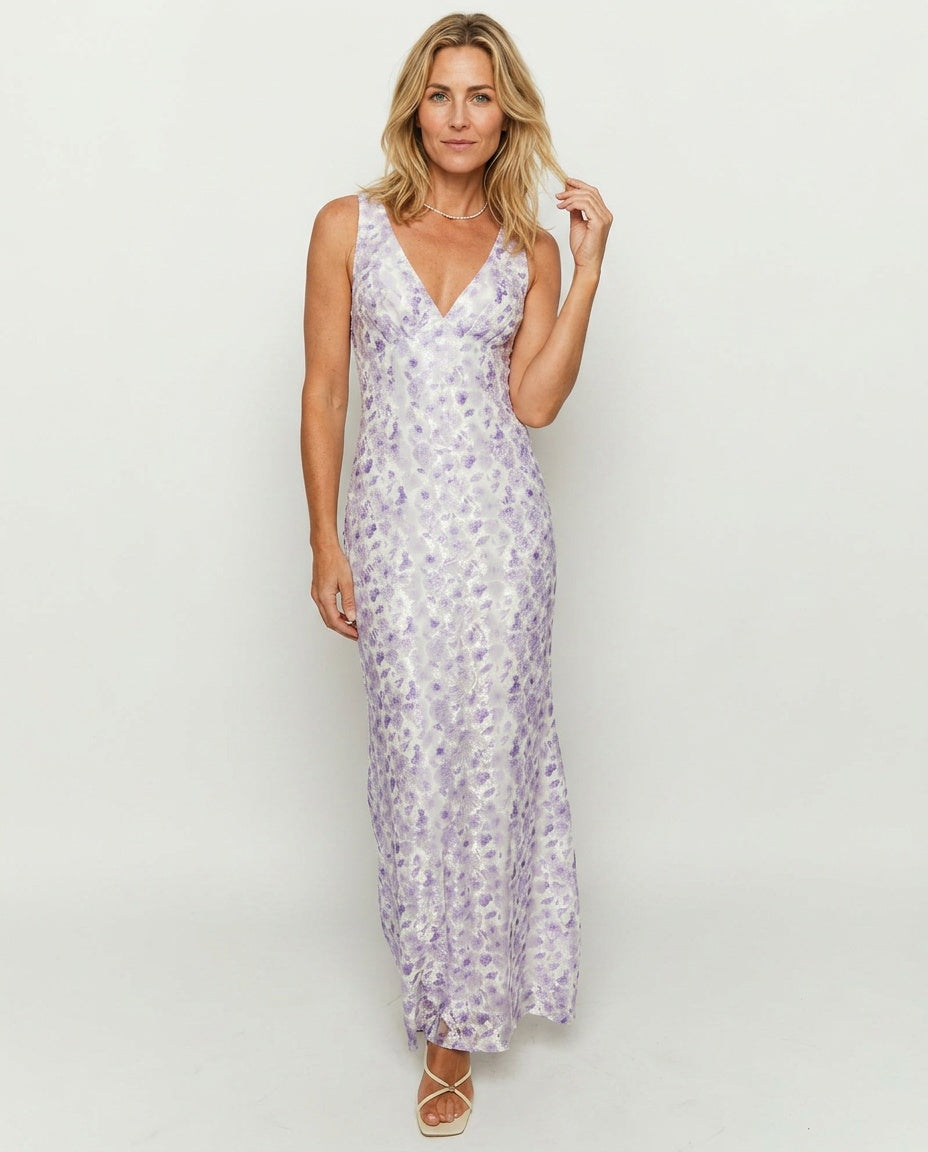 Farida | Lace-Trim Wedding Guest Maxi Dress
