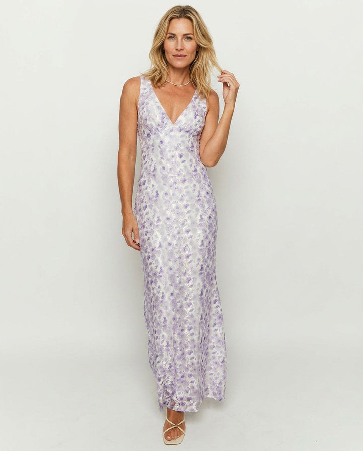 Farida | Lace-Trim Wedding Guest Maxi Dress