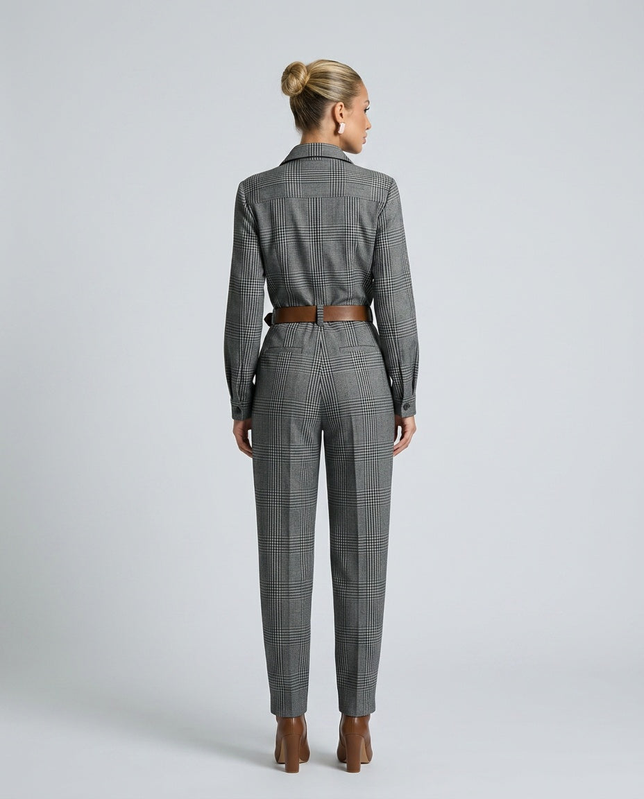 Harper | Tweed Plaid Utility Jumpsuit