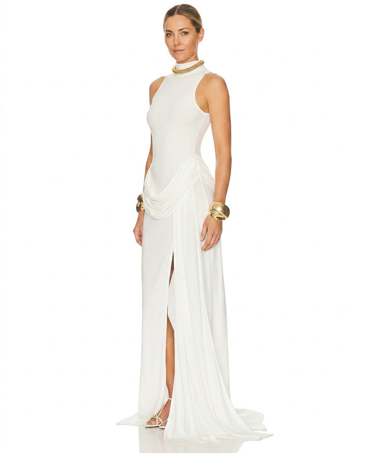 Edith | High Neck Ruched Side Slit Maxi Dress