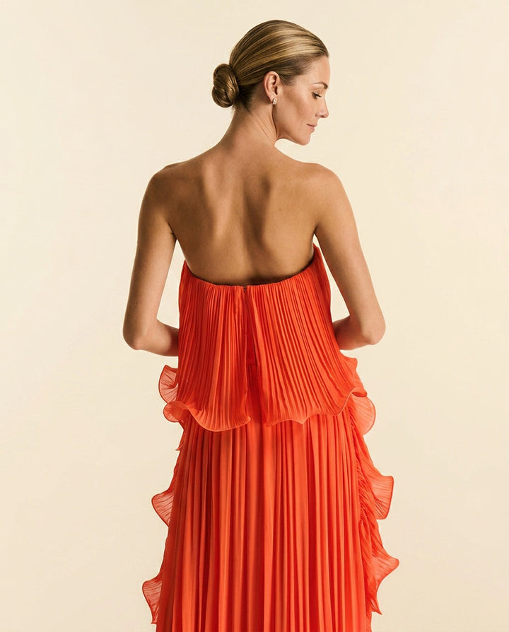 Ada | Chiffon Pleated Frill Maxi Dress