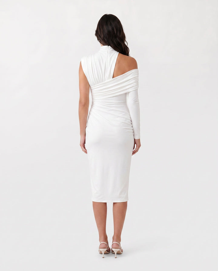 Priya | Asymmetric Neck Open Back Midi Dress