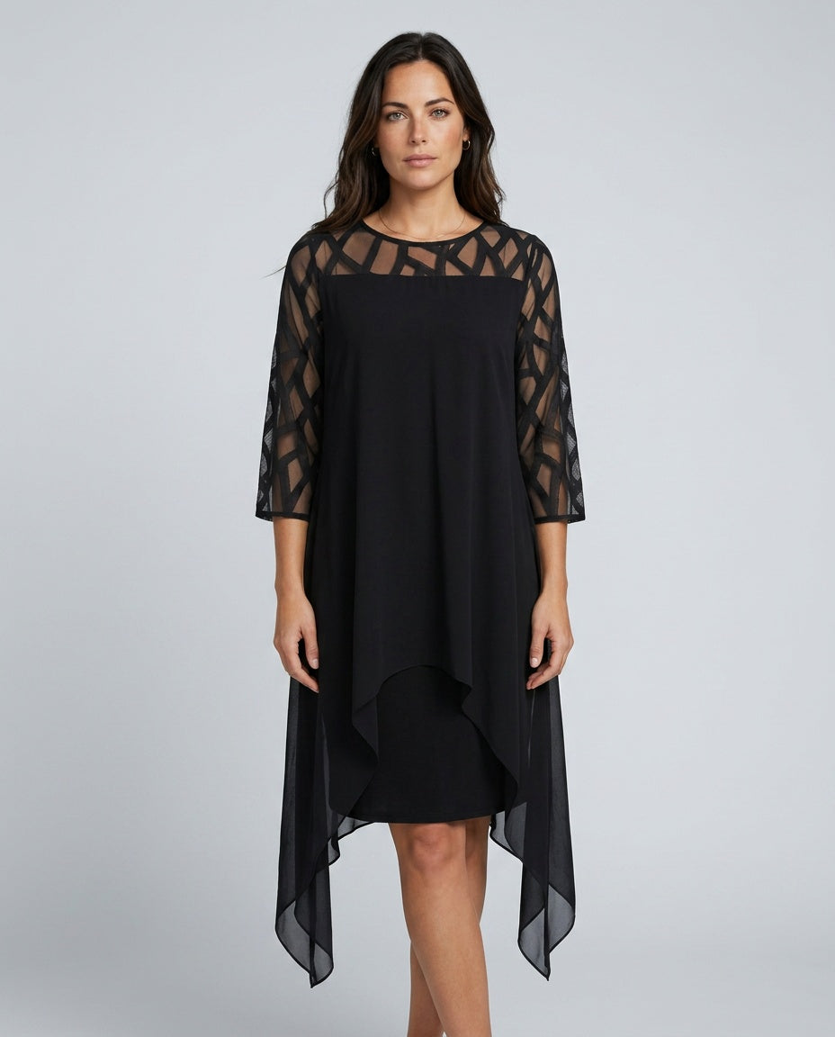 Lysette | Mesh Sleeve Keyhole Back Midi Dress