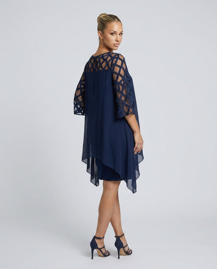 Lysette | Mesh Sleeve Keyhole Back Midi Dress