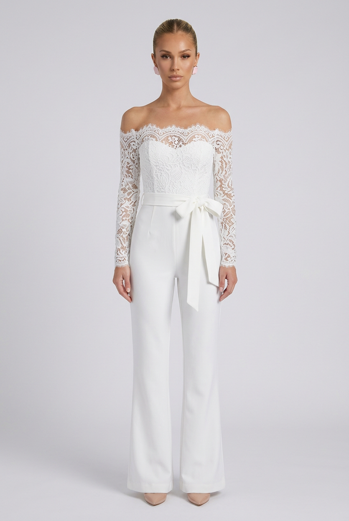 Elara | Lace Off-Shoulder Jumpsuit with Tailored Wide-Leg Fit