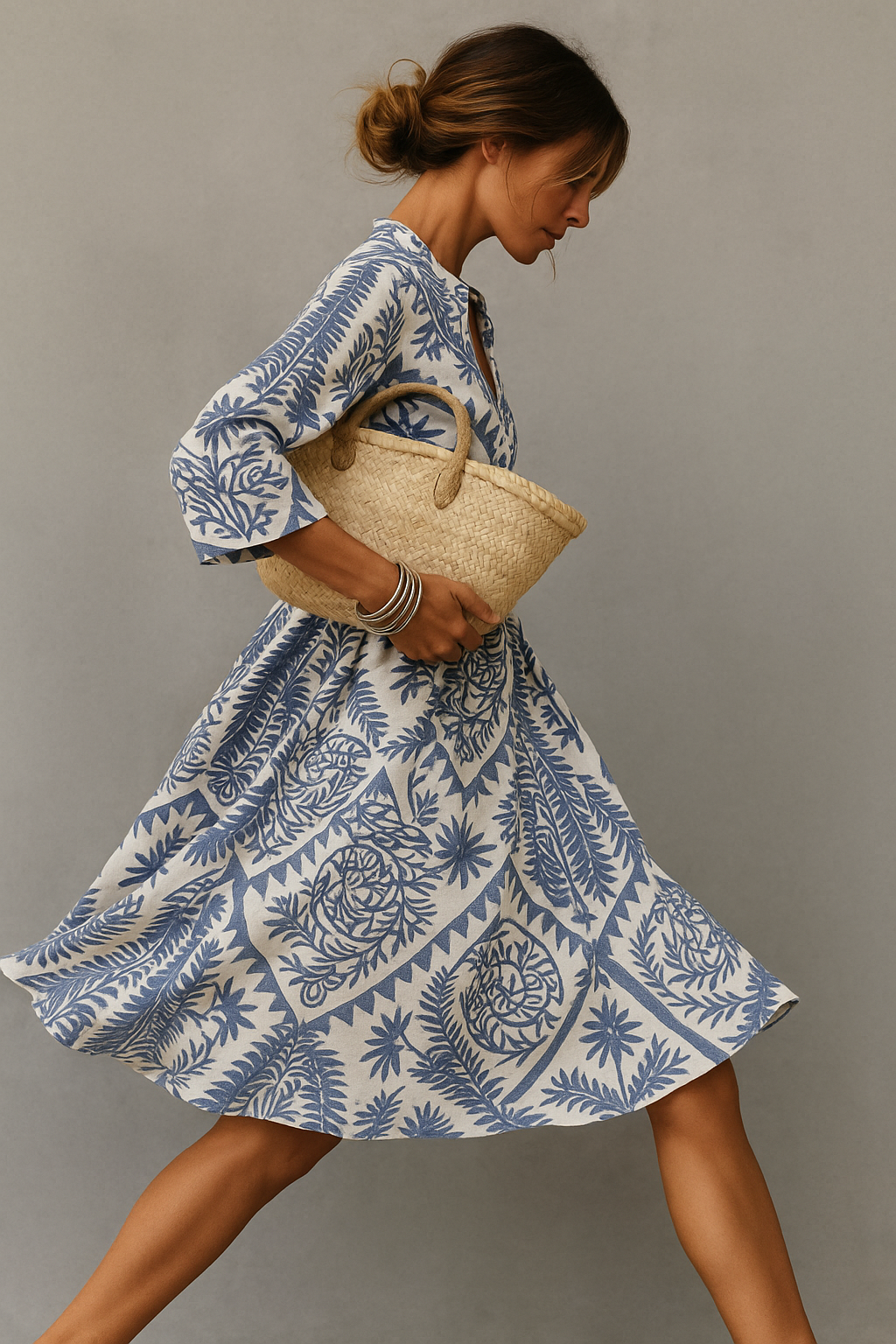 Quinn | V-Neck Boho Print Summer Midi Dress