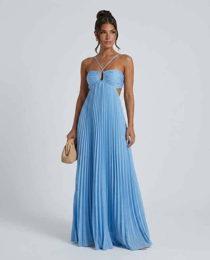 Halara | Pleated Halter Open Back Maxi Dress