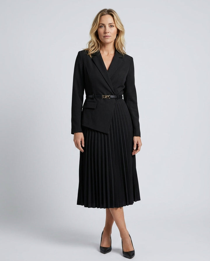 Cleona | Pleated Skirt Blazer-Style Midi Dress