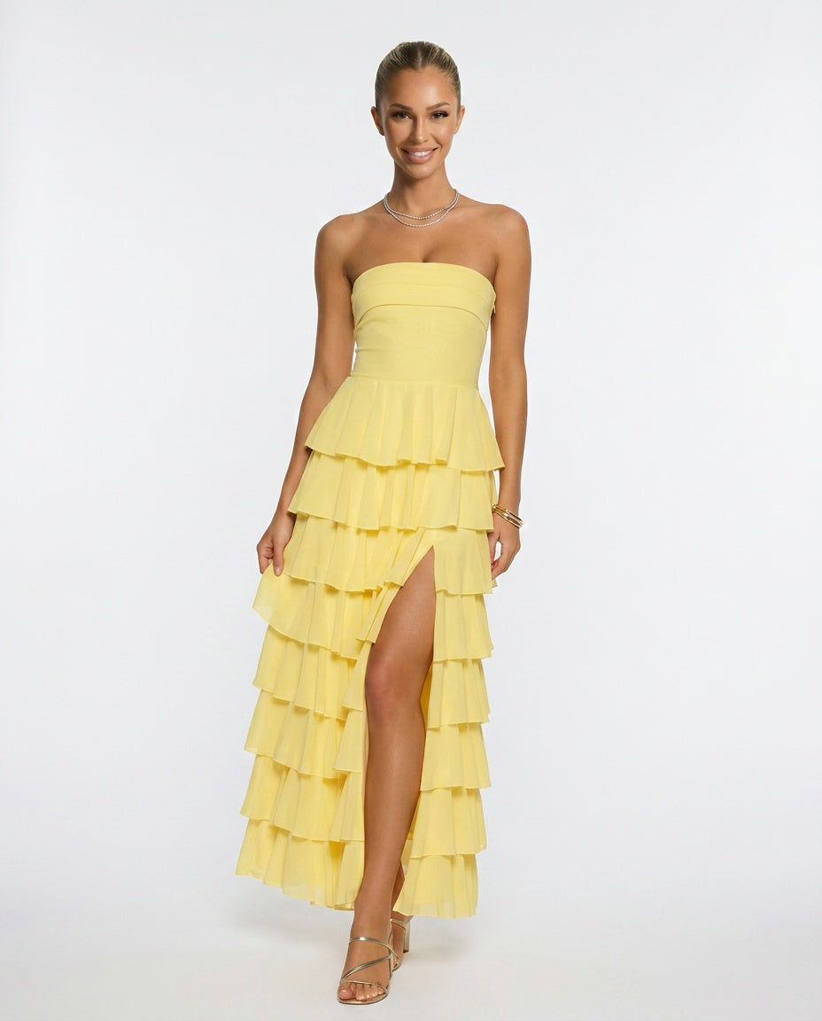 Kim | Strapless Ruffle Maxi Dress