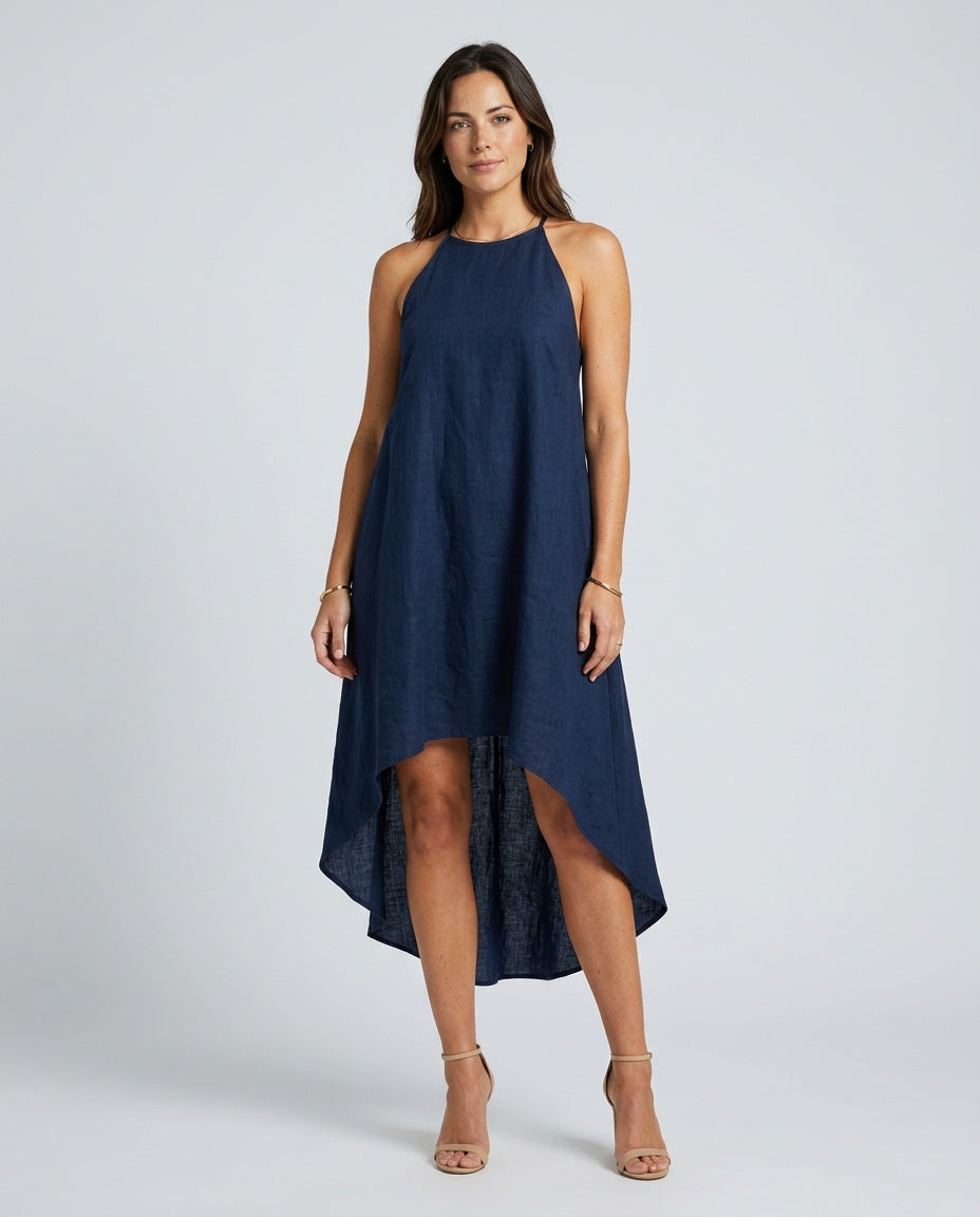 Lena | Sleeveless Linen-Blend Midi with Asymmetric Hem