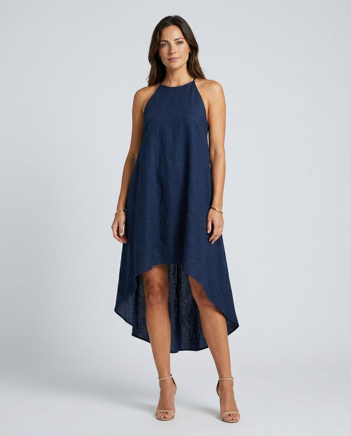 Lena | Sleeveless Linen-Blend Midi with Asymmetric Hem