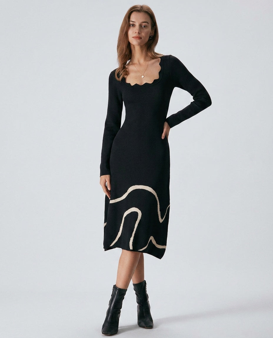 Freya | Wave Scalloped Knit Midi Dress