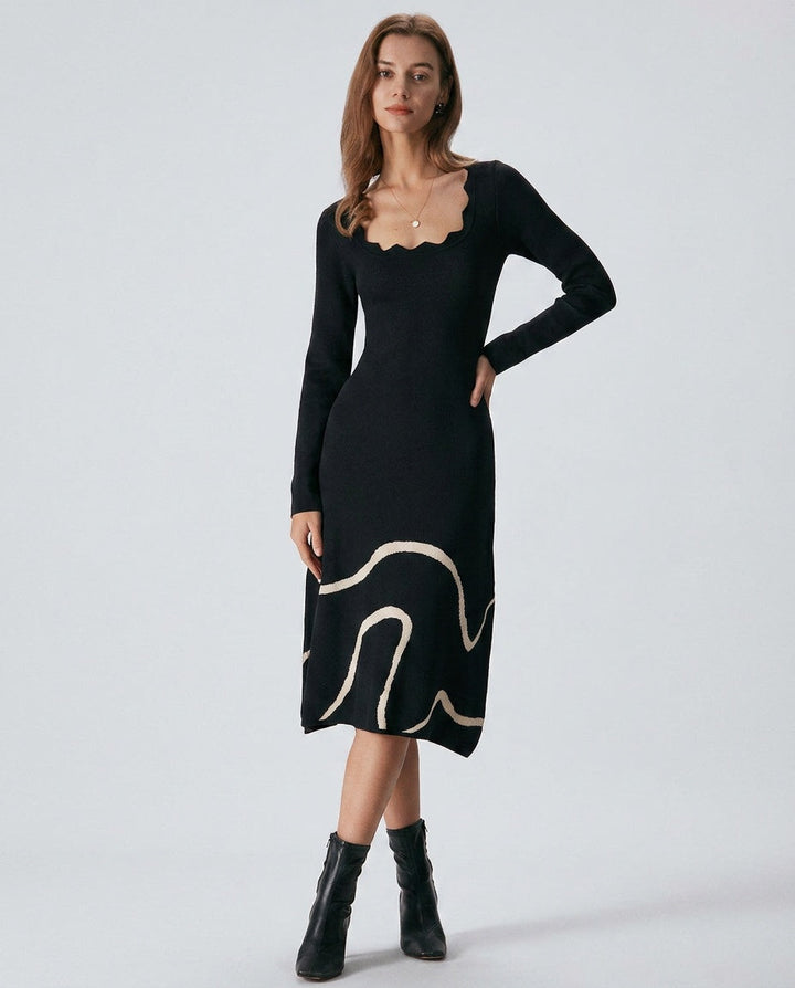 Freya | Wave Scalloped Knit Midi Dress