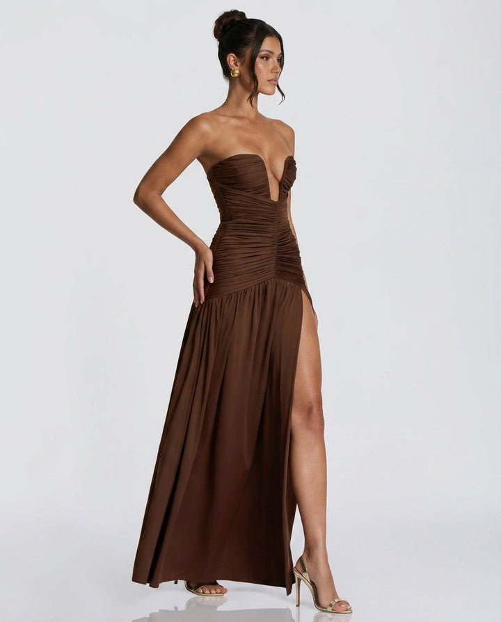 Tatum | Gathered Side Slit Maxi Dress