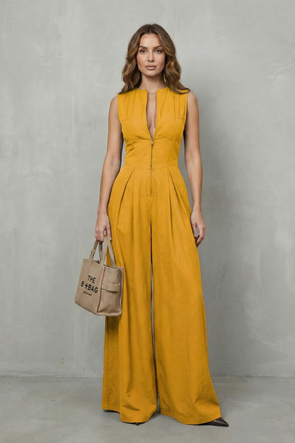 Valerisse | Zip-Front Sculpted Wide Leg Jumpsuit